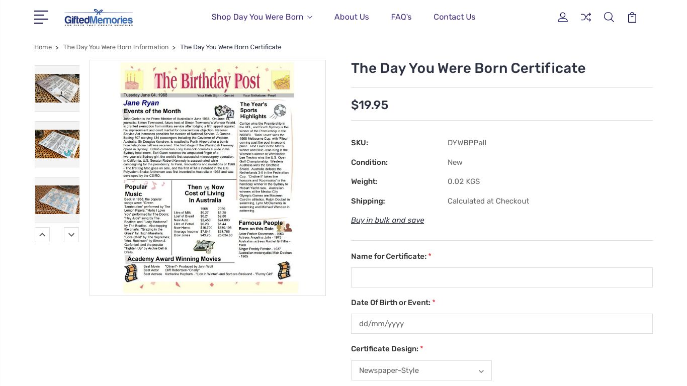 The Day You Were Born Certificates - Gifted Memories