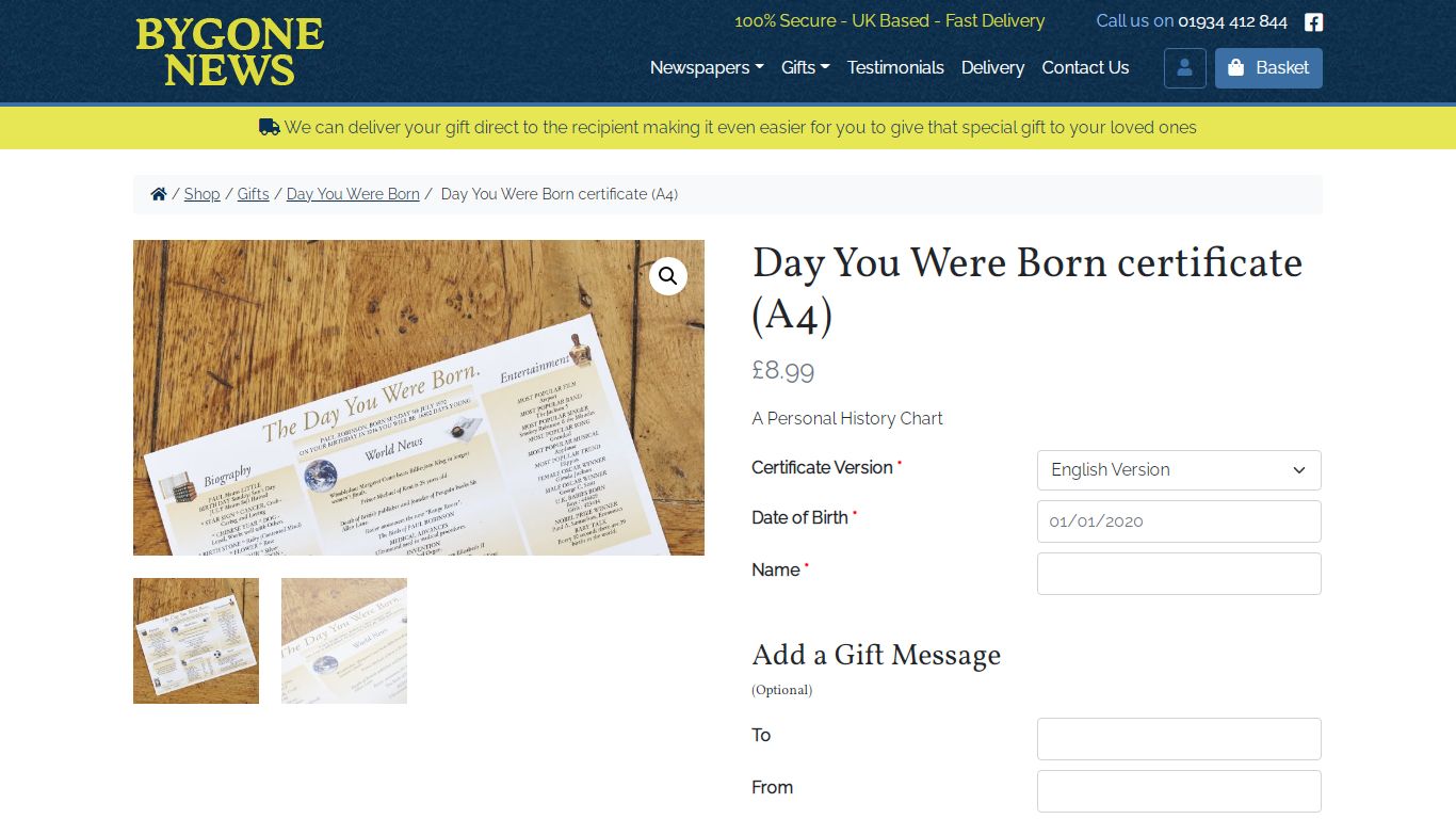 Day You Were Born certificate (A4), Birthdate Newspapers and Unique ...