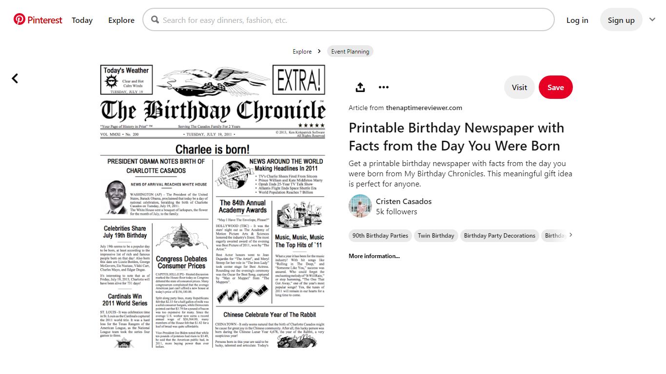 Printable Birthday Newspaper with Facts from the Day You Were Born ...